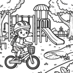 Boy riding a bike at the playground.