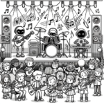 An AI Music Concert Scene – Coloring Page